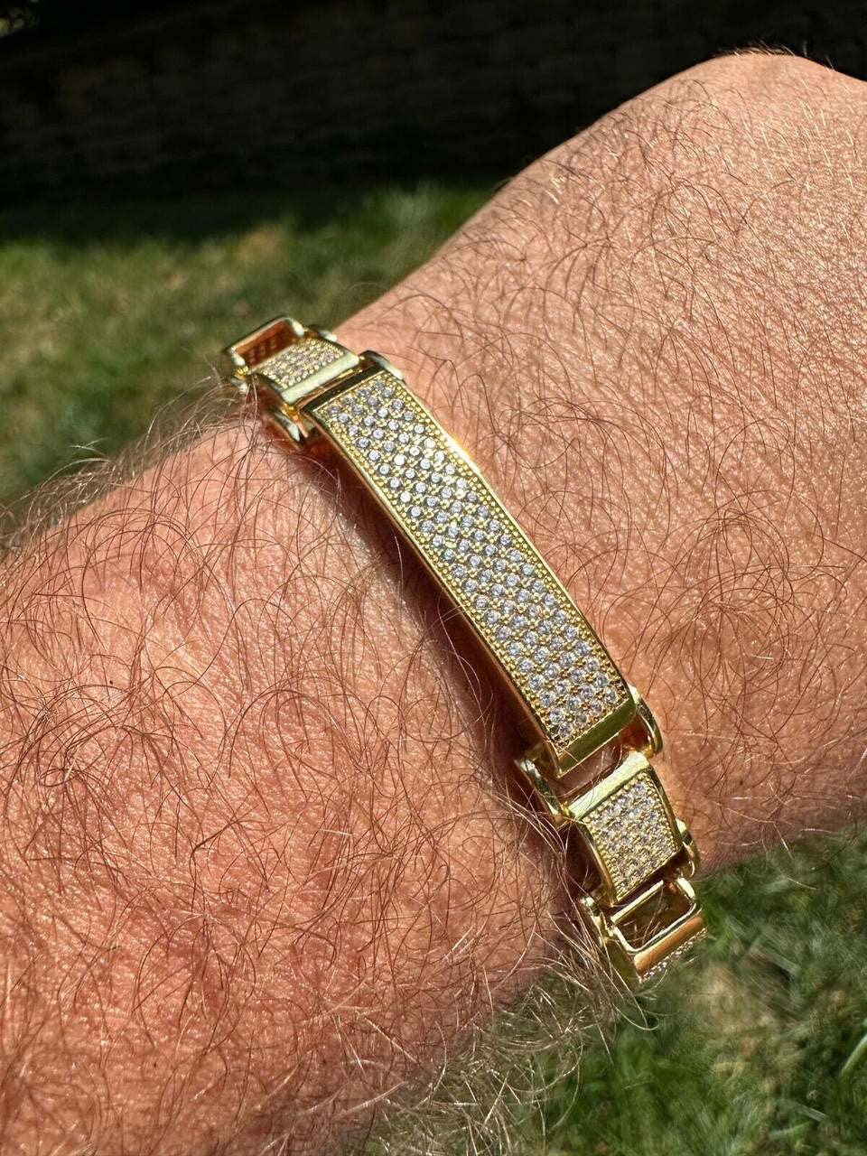 Custom Panther Cuff Link Bracelet Iced Out CZ Stones - 14k gold Vermeil 925 Silver - 10.5mm - 7"-8.5"