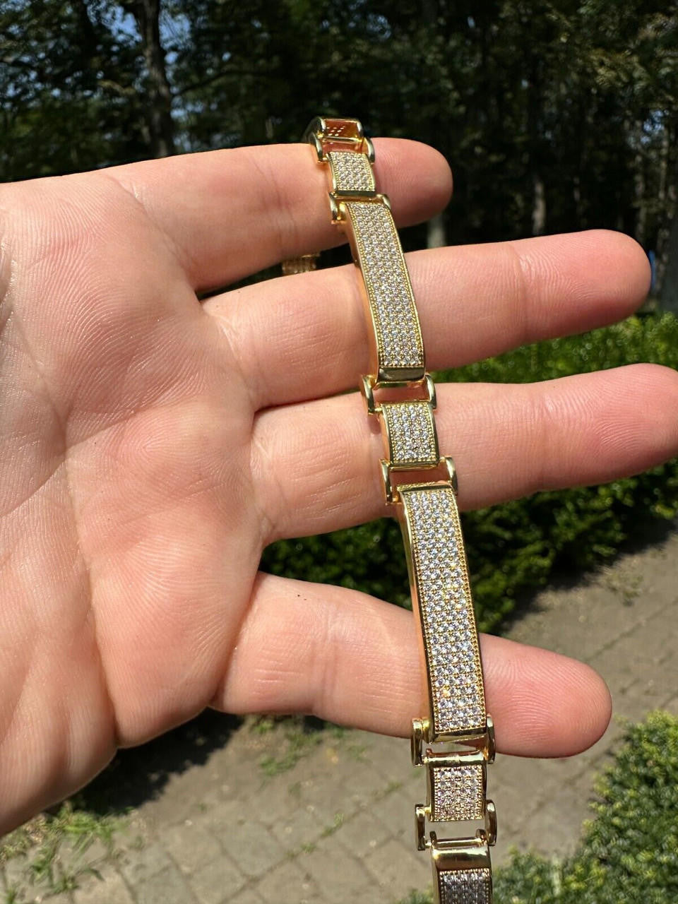 Custom Panther Cuff Link Bracelet Iced Out CZ Stones - 14k gold Vermeil 925 Silver - 10.5mm - 7"-8.5"