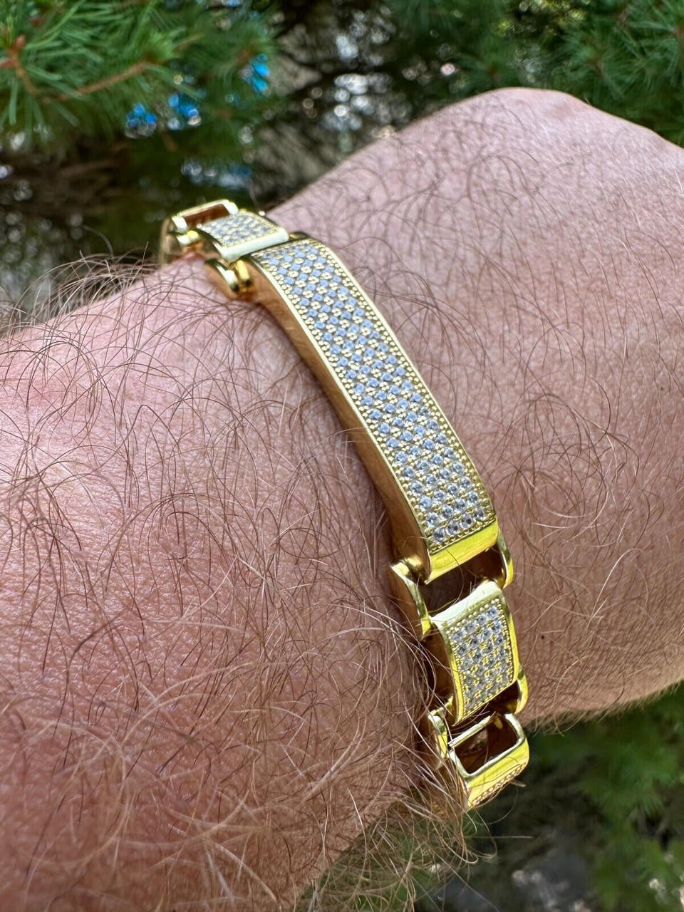 Custom Panther Cuff Link Bracelet Iced Out CZ Stones - 14k gold Vermeil 925 Silver - 10.5mm - 7"-8.5"