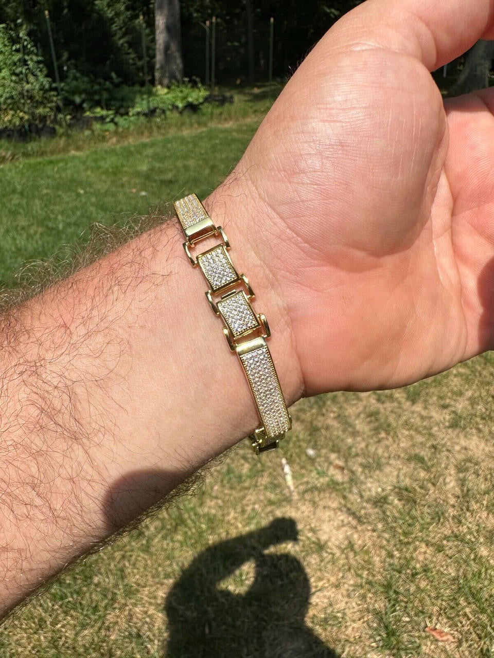 Custom Panther Cuff Link Bracelet Iced Out CZ Stones - 14k gold Vermeil 925 Silver - 10.5mm - 7"-8.5"