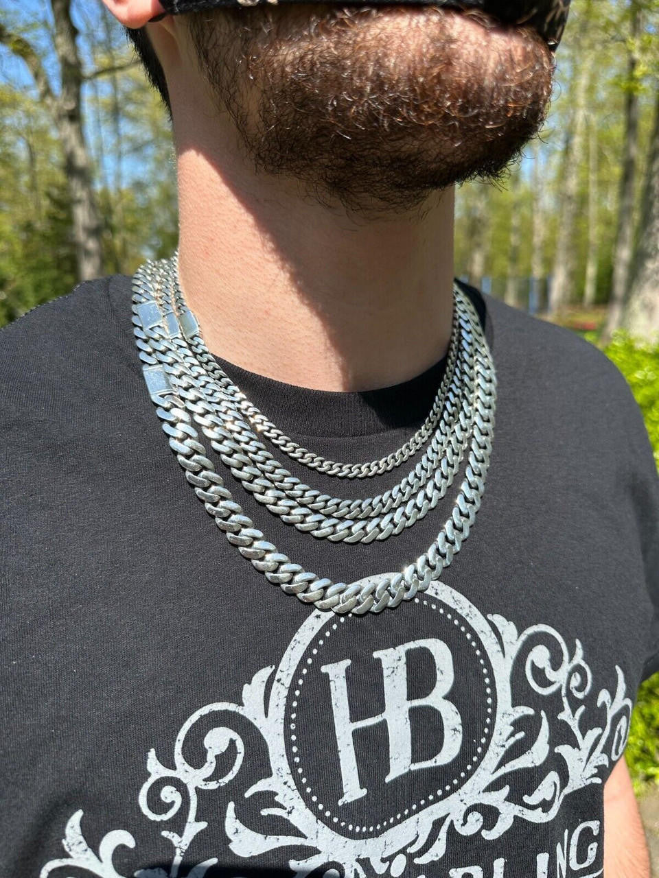Miami Cuban Link Chain Necklace / Bracelet Real 925 Silver Rhodium Plated 6-12mm
