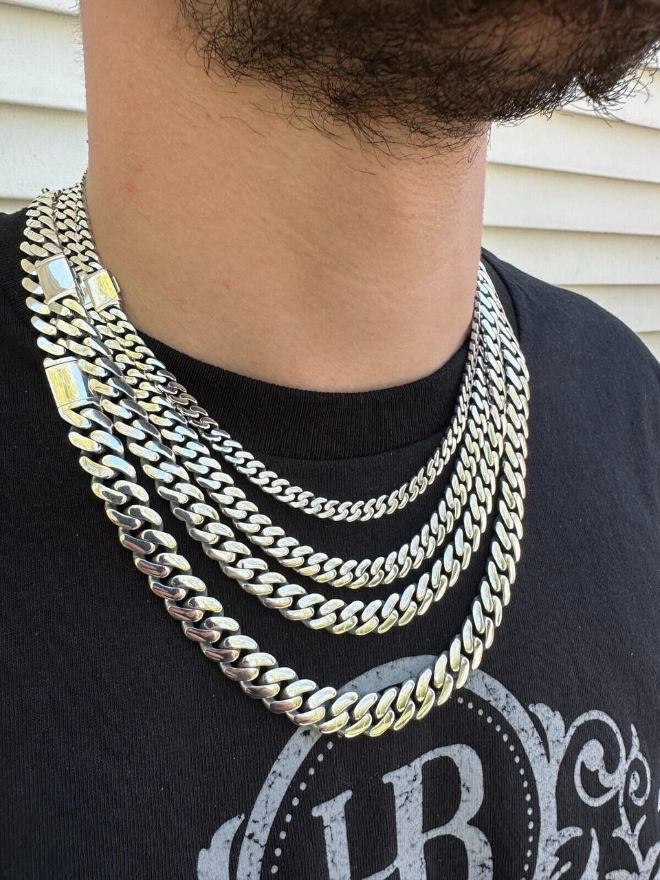 Miami Cuban Link Chain Necklace / Bracelet Real 925 Silver Rhodium Plated 6-12mm