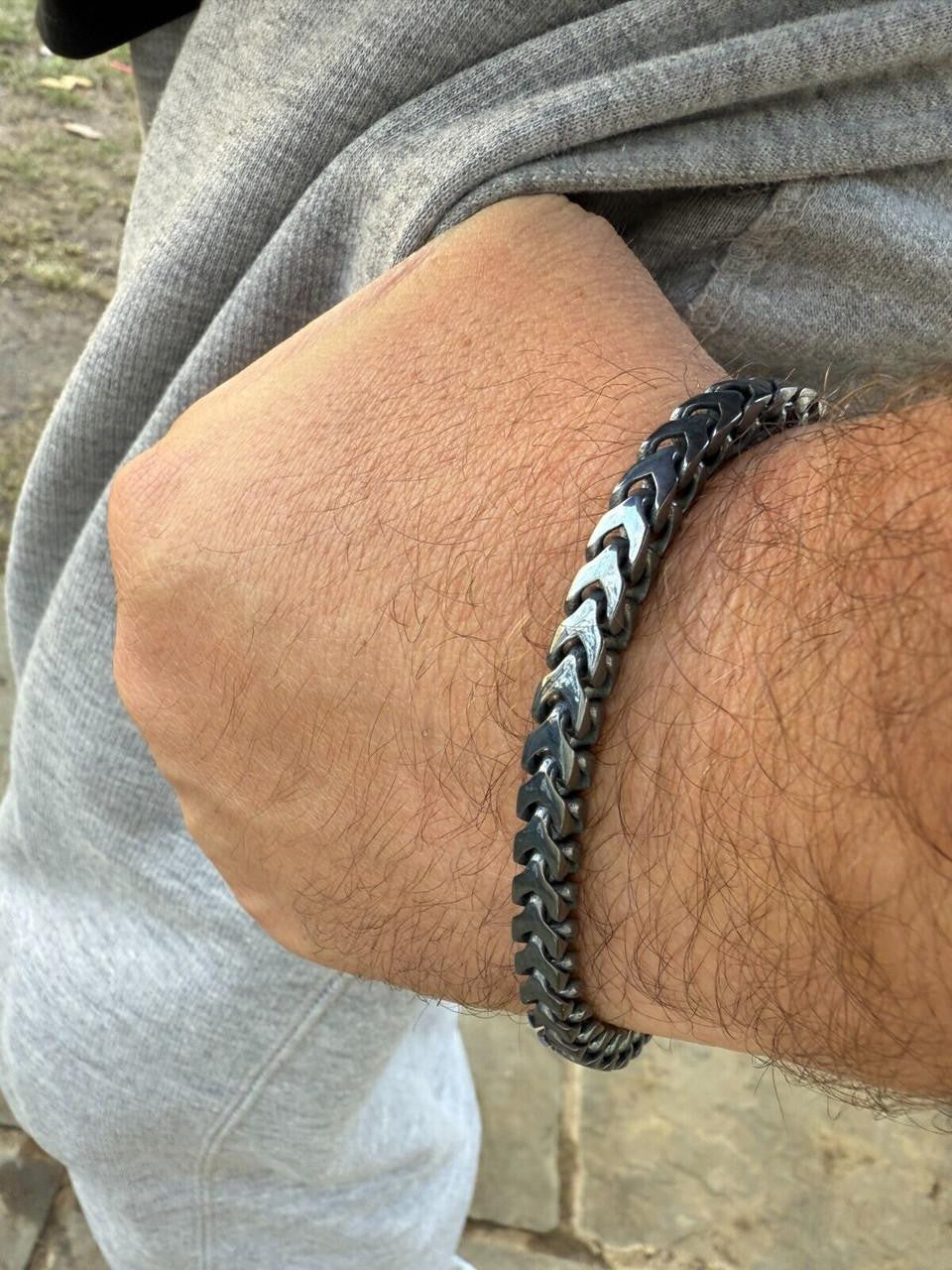 Modern Black Franco Link Bracelet W. Box Lock - Black Rhodium Over 925 Sterling Silver - 7"-9" - 6mm