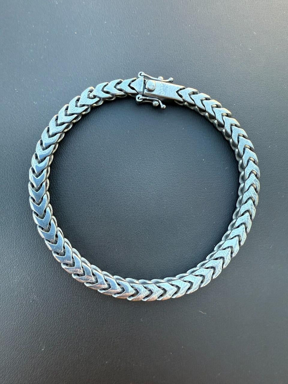 Modern Black Franco Link Bracelet W. Box Lock - Black Rhodium Over 925 Sterling Silver - 7"-9" - 6mm