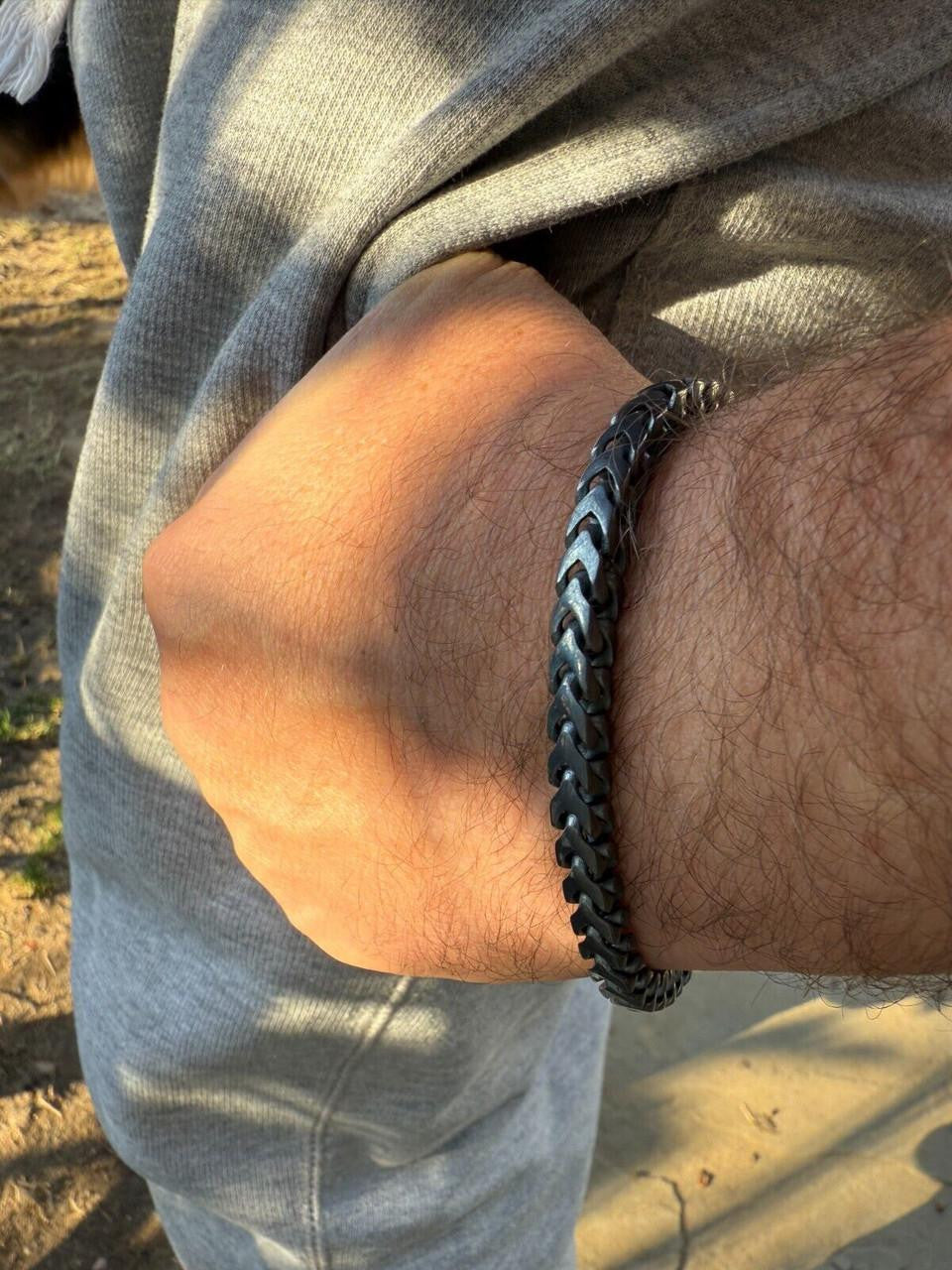 Modern Black Franco Link Bracelet W. Box Lock - Black Rhodium Over 925 Sterling Silver - 7"-9" - 6mm