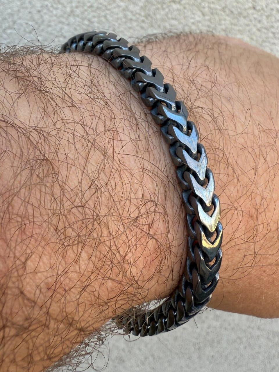 Modern Black Franco Link Bracelet W. Box Lock - Black Rhodium Over 925 Sterling Silver - 7"-9" - 6mm
