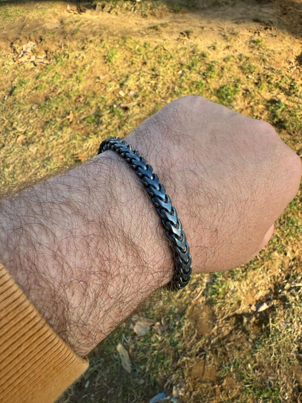 Modern Black Franco Link Bracelet W. Box Lock - Black Rhodium Over 925 Sterling Silver - 7"-9" - 6mm