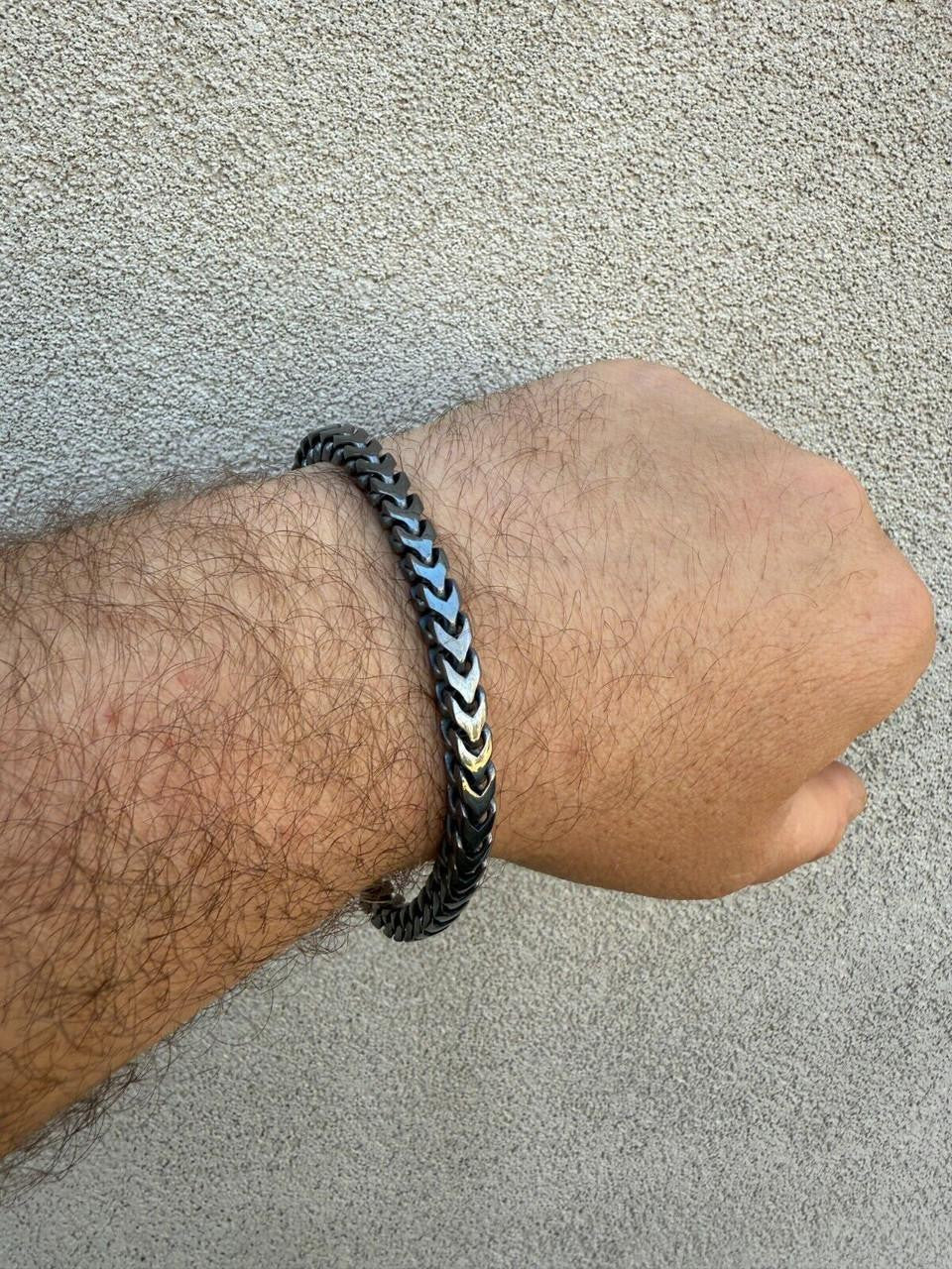 Modern Black Franco Link Bracelet W. Box Lock - Black Rhodium Over 925 Sterling Silver - 7"-9" - 6mm
