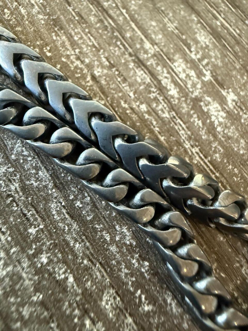 Modern Black Franco Link Bracelet W. Box Lock - Black Rhodium Over 925 Sterling Silver - 7"-9" - 6mm