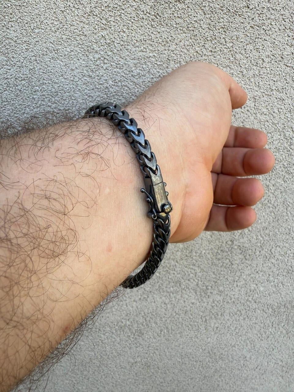 Modern Black Franco Link Bracelet W. Box Lock - Black Rhodium Over 925 Sterling Silver - 7"-9" - 6mm
