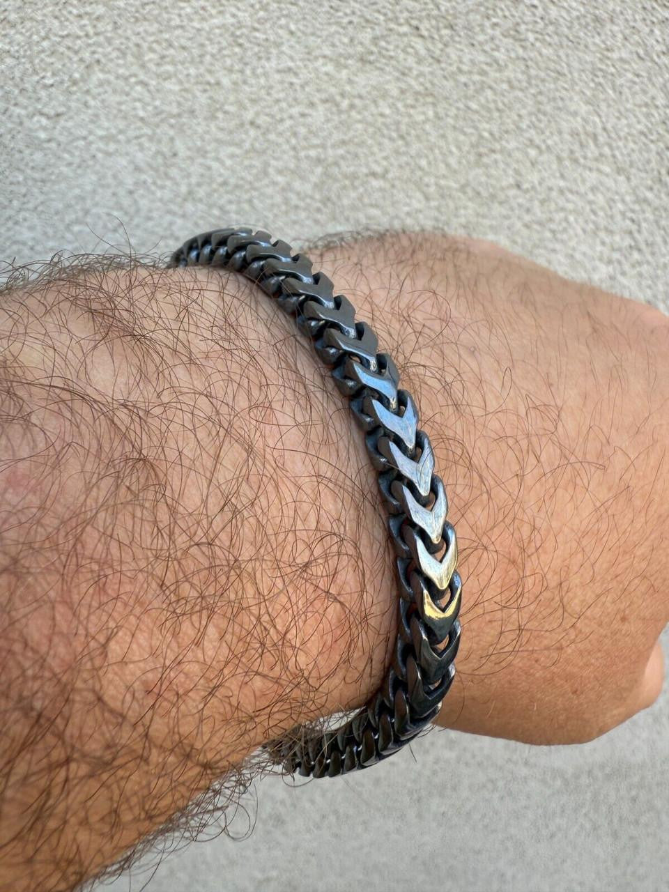 Modern Black Franco Link Bracelet W. Box Lock - Black Rhodium Over 925 Sterling Silver - 7"-9" - 6mm