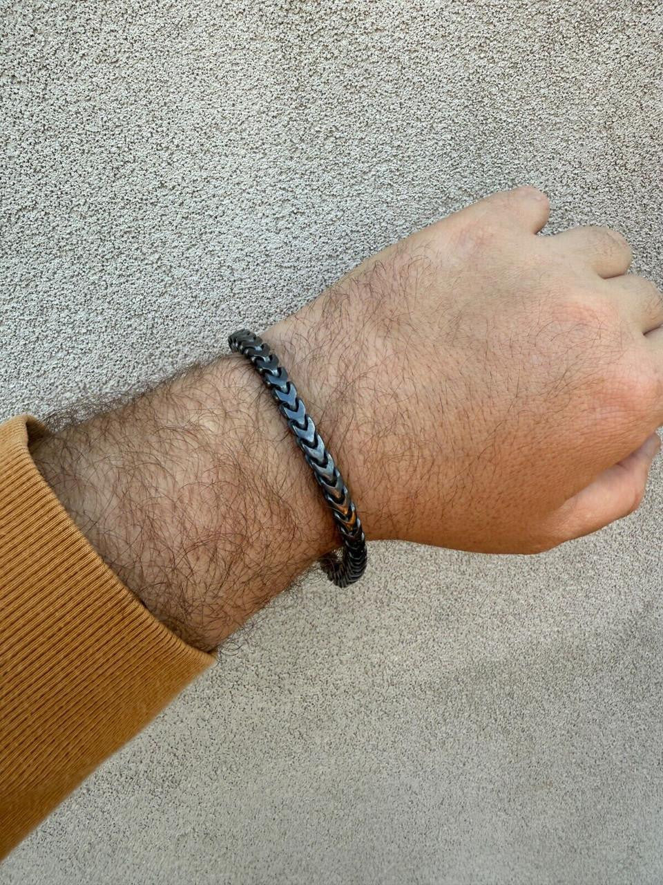 Modern Black Franco Link Bracelet W. Box Lock - Black Rhodium Over 925 Sterling Silver - 7"-9" - 6mm