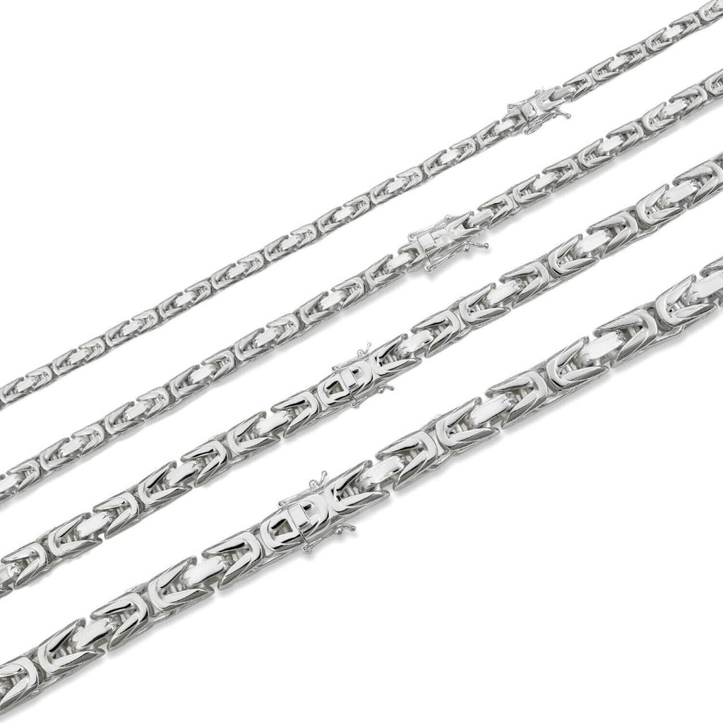 Modern Byzantine Link Chain Necklace W. Box Lock - 925 Sterling Silver - 18"-28" - 5mm-10mm