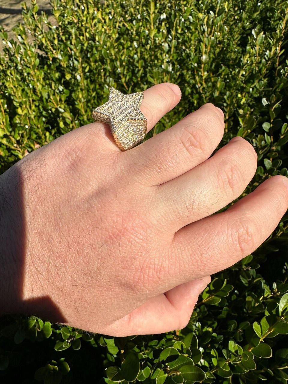 MOISSANITE Baguette Rap Star Ring - 14k Gold Vermeil 925 Silver