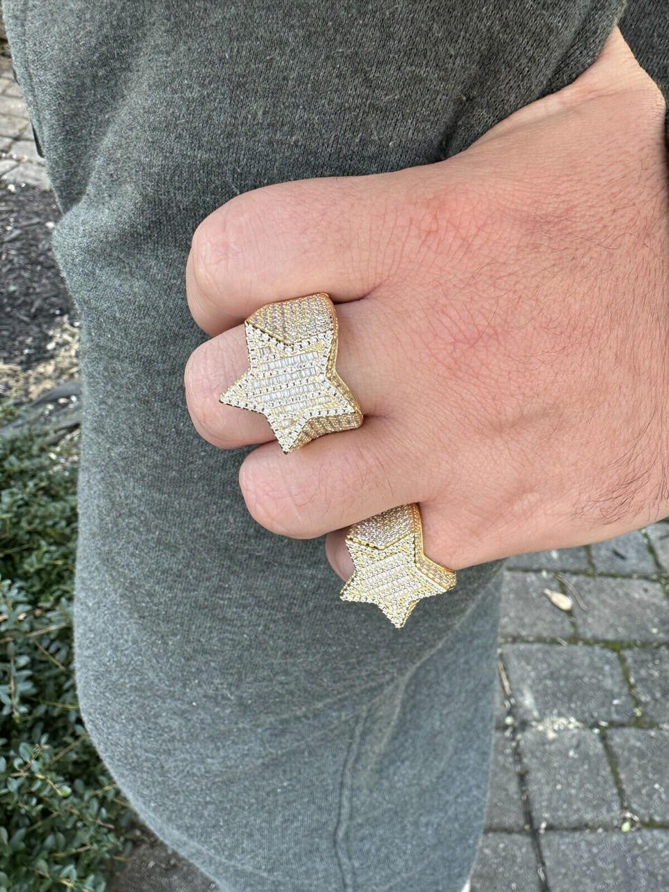 MOISSANITE Baguette Rap Star Ring - 14k Gold Vermeil 925 Silver