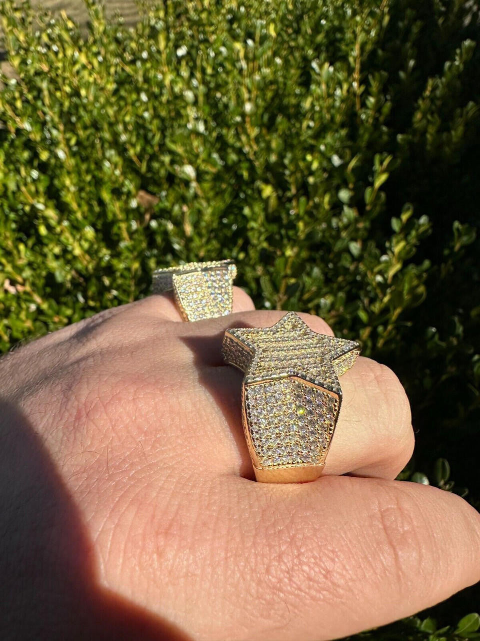 MOISSANITE Baguette Rap Star Ring - 14k Gold Vermeil 925 Silver