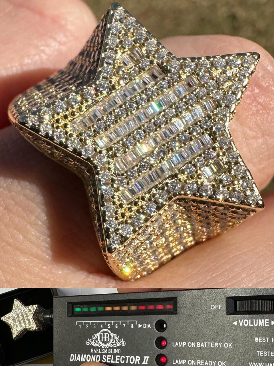 MOISSANITE Baguette Rap Star Ring - 14k Gold Vermeil 925 Silver