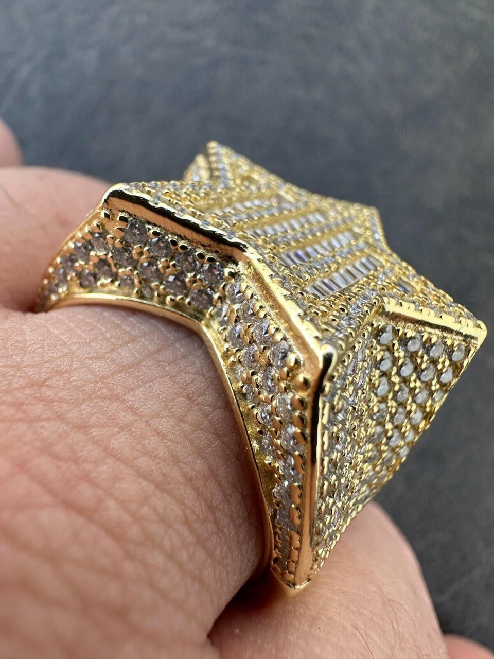 MOISSANITE Baguette Rap Star Ring - 14k Gold Vermeil 925 Silver