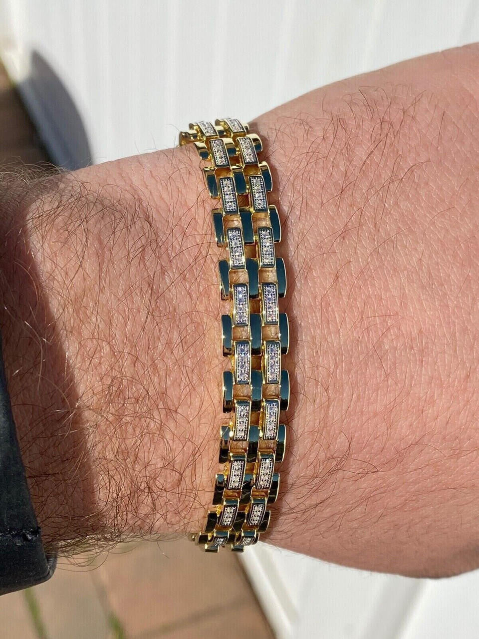 MOISSANITE Custom Presidential Link Bracelet Iced Out - 14k Gold Vermeil 925 Silver - 10.5mm - 7"-8.5"