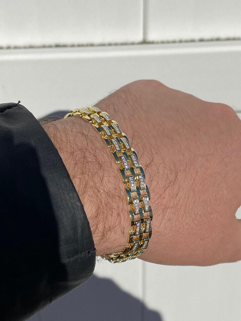 MOISSANITE Custom Presidential Link Bracelet Iced Out - 14k Gold Vermeil 925 Silver - 10.5mm - 7"-8.5"