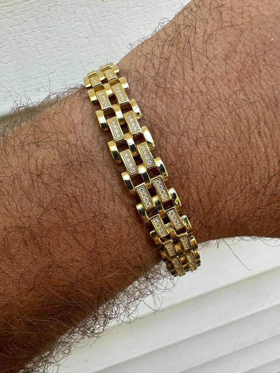MOISSANITE Custom Presidential Link Bracelet Iced Out - 14k Gold Vermeil 925 Silver - 10.5mm - 7"-8.5"