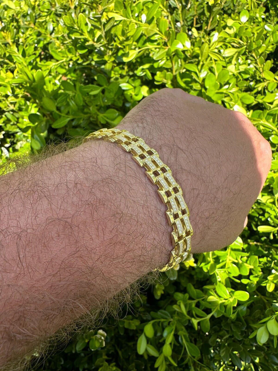 MOISSANITE Custom Presidential Link Bracelet Iced Out - 14k Gold Vermeil 925 Silver - 10.5mm - 7"-8.5"