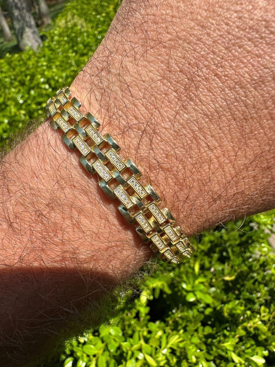 MOISSANITE Custom Presidential Link Bracelet Iced Out - 14k Gold Vermeil 925 Silver - 10.5mm - 7"-8.5"