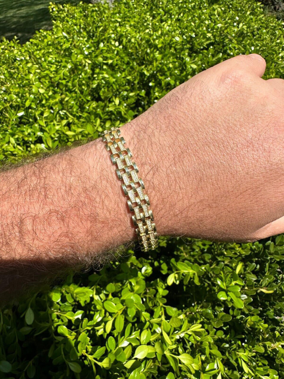 MOISSANITE Custom Presidential Link Bracelet Iced Out - 14k Gold Vermeil 925 Silver - 10.5mm - 7"-8.5"