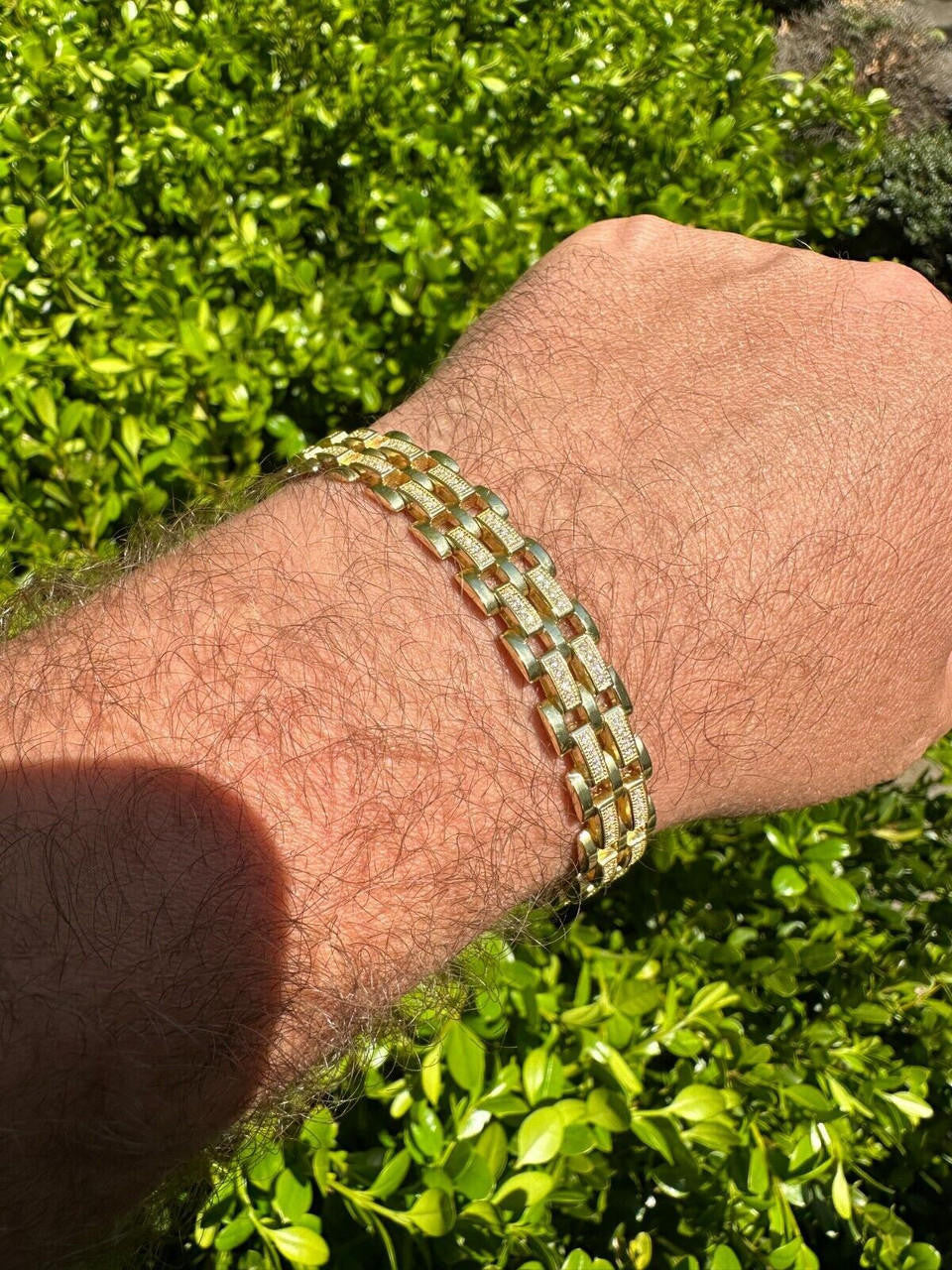 MOISSANITE Custom Presidential Link Bracelet Iced Out - 14k Gold Vermeil 925 Silver - 10.5mm - 7"-8.5"