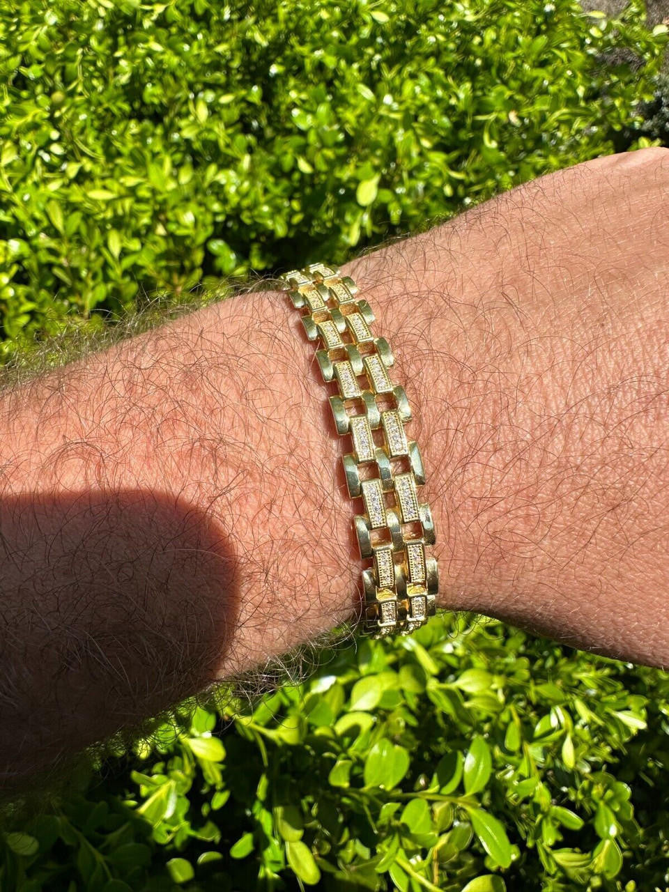 MOISSANITE Custom Presidential Link Bracelet Iced Out - 14k Gold Vermeil 925 Silver - 10.5mm - 7"-8.5"