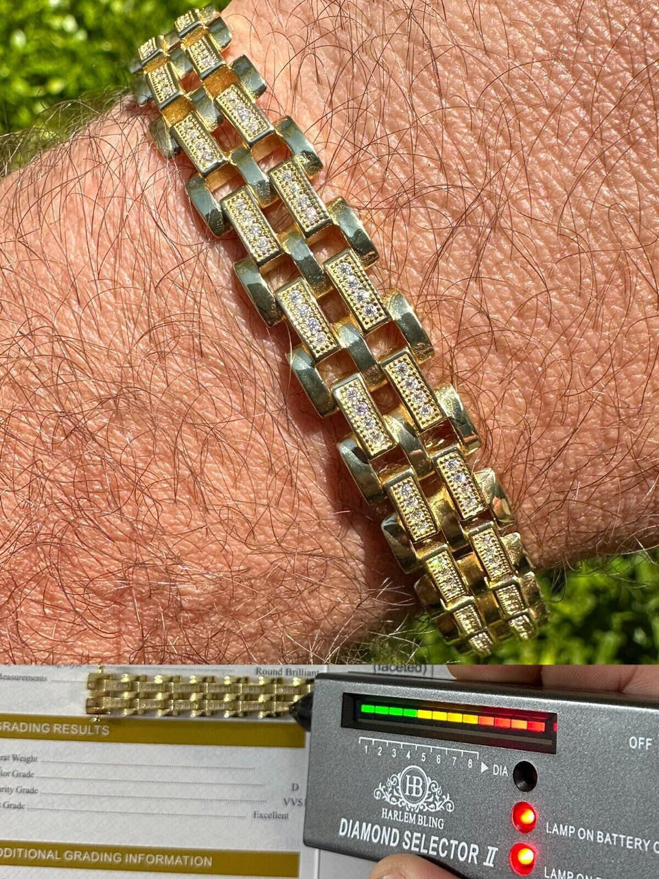 MOISSANITE Custom Presidential Link Bracelet Iced Out - 14k Gold Vermeil 925 Silver - 10.5mm - 7"-8.5"