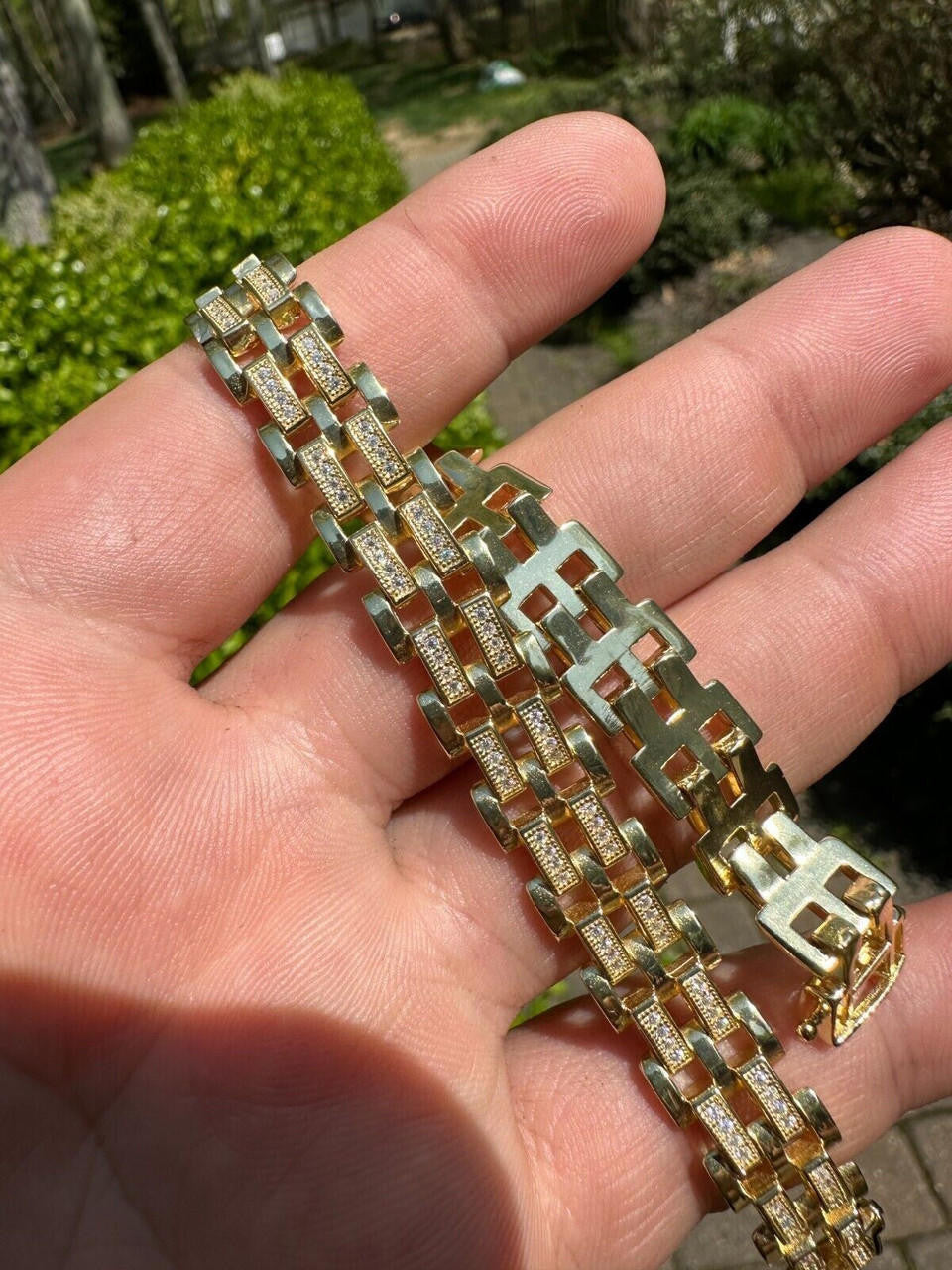 MOISSANITE Custom Presidential Link Bracelet Iced Out - 14k Gold Vermeil 925 Silver - 10.5mm - 7"-8.5"