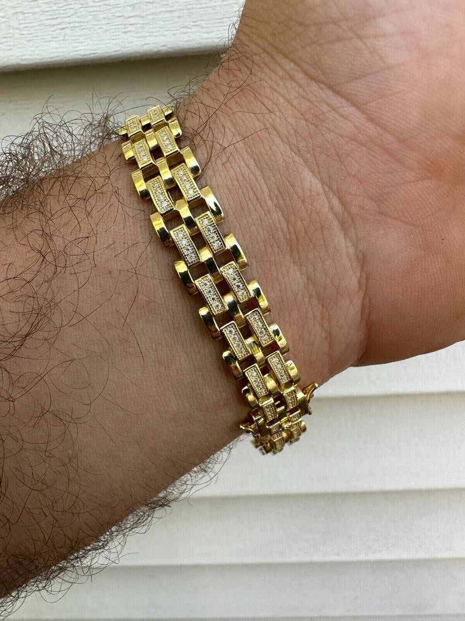 MOISSANITE Custom Presidential Link Bracelet Iced Out - 14k Gold Vermeil 925 Silver - 10.5mm - 7"-8.5"