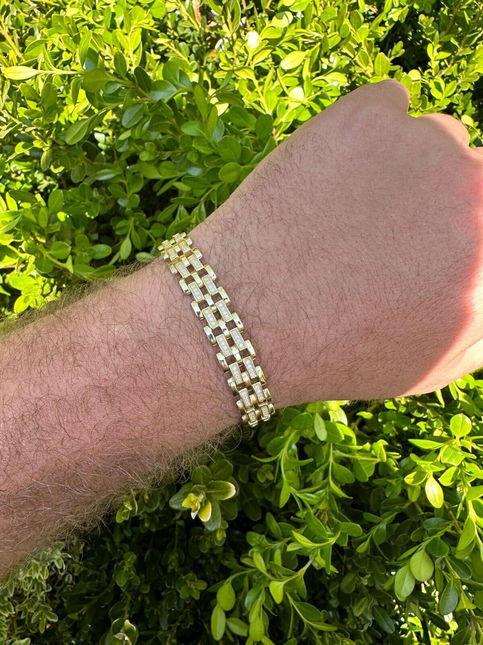 MOISSANITE Custom Presidential Link Bracelet Iced Out - 14k Gold Vermeil 925 Silver - 10.5mm - 7"-8.5"