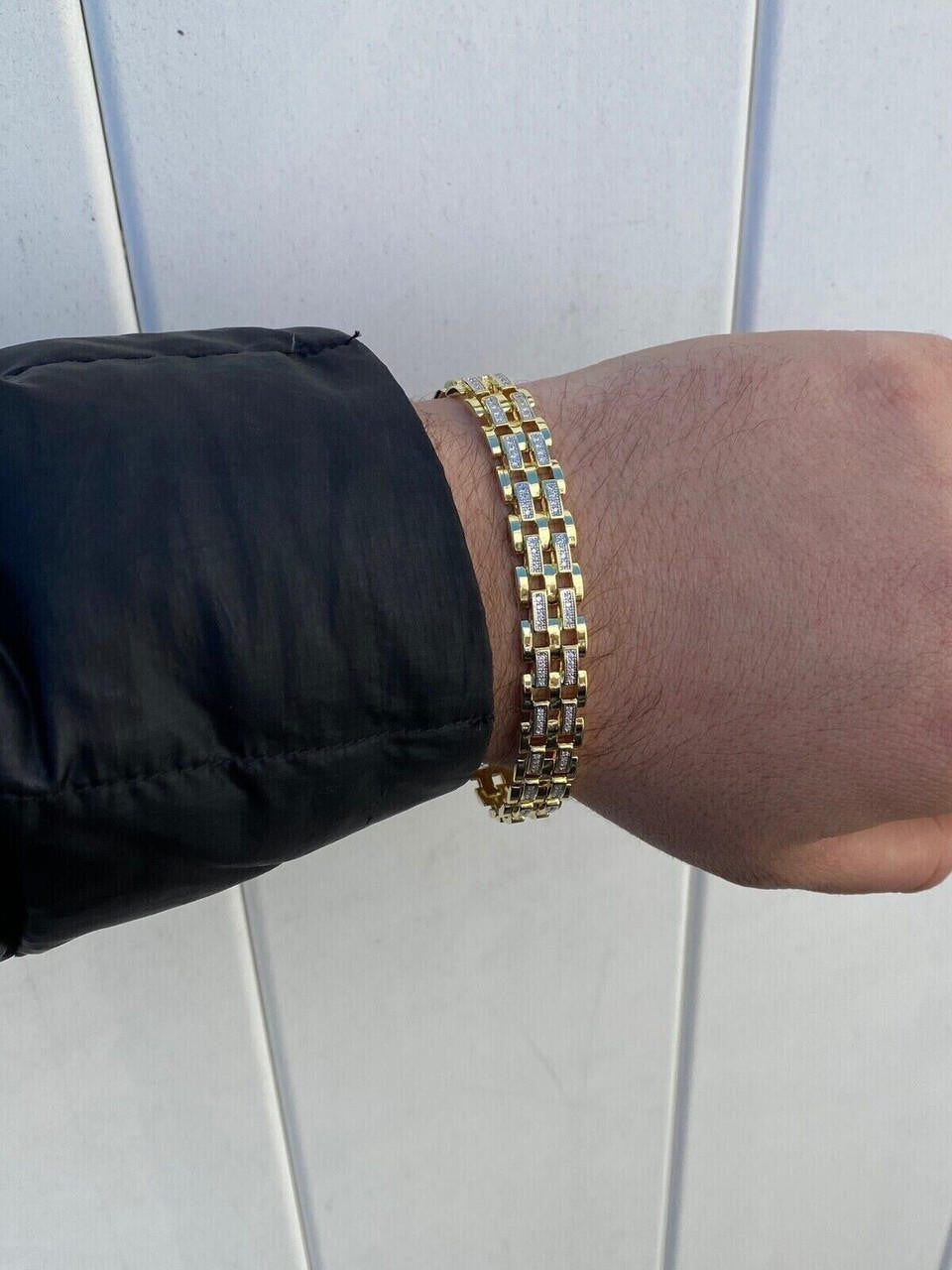 MOISSANITE Custom Presidential Link Bracelet Iced Out - 14k Gold Vermeil 925 Silver - 10.5mm - 7"-8.5"