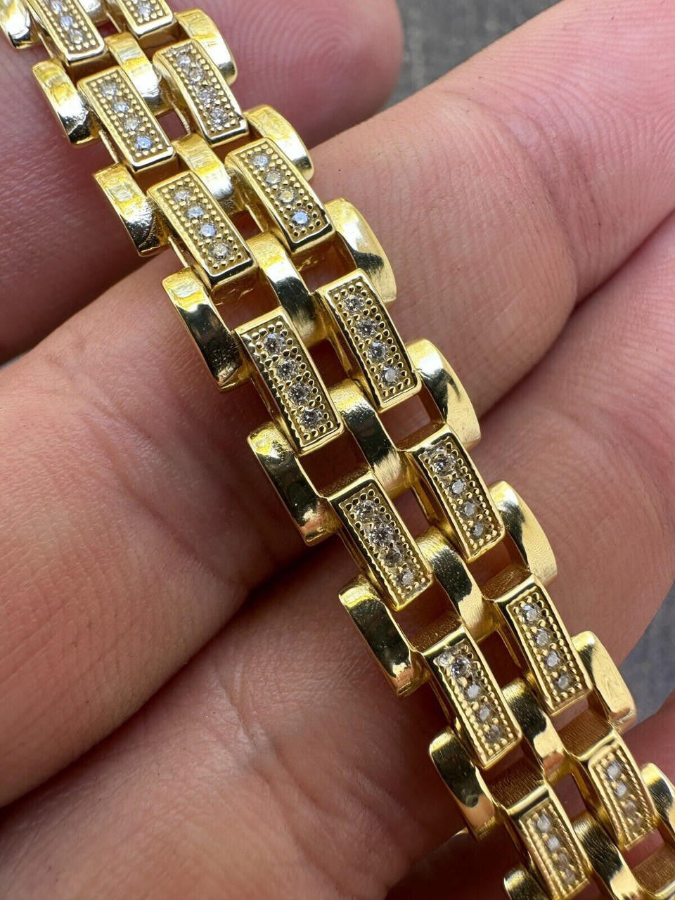 MOISSANITE Custom Presidential Link Bracelet Iced Out - 14k Gold Vermeil 925 Silver - 10.5mm - 7"-8.5"