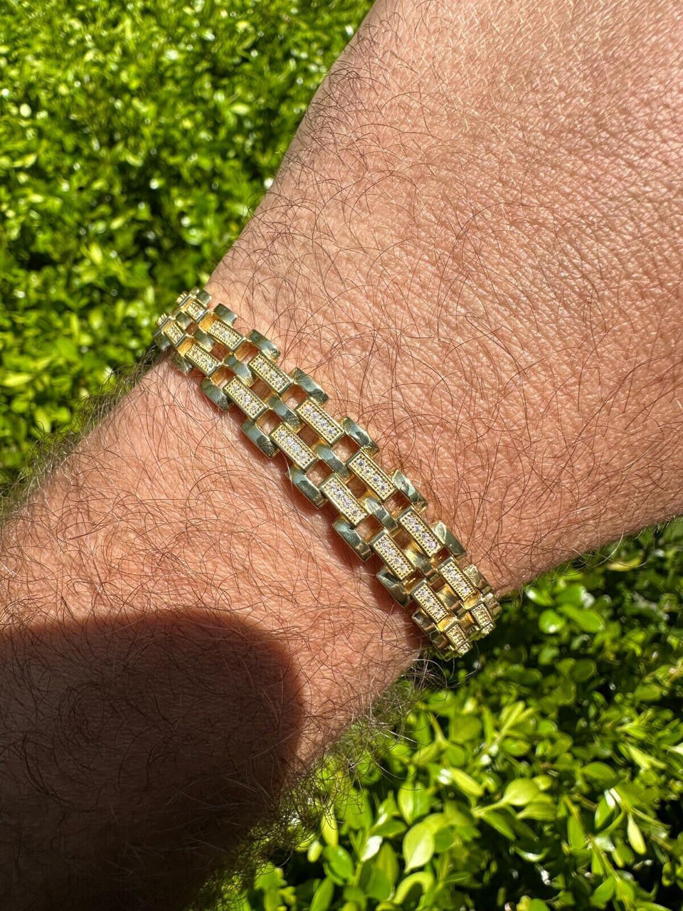 MOISSANITE Custom Presidential Link Bracelet Iced Out - 14k Gold Vermeil 925 Silver - 10.5mm - 7"-8.5"