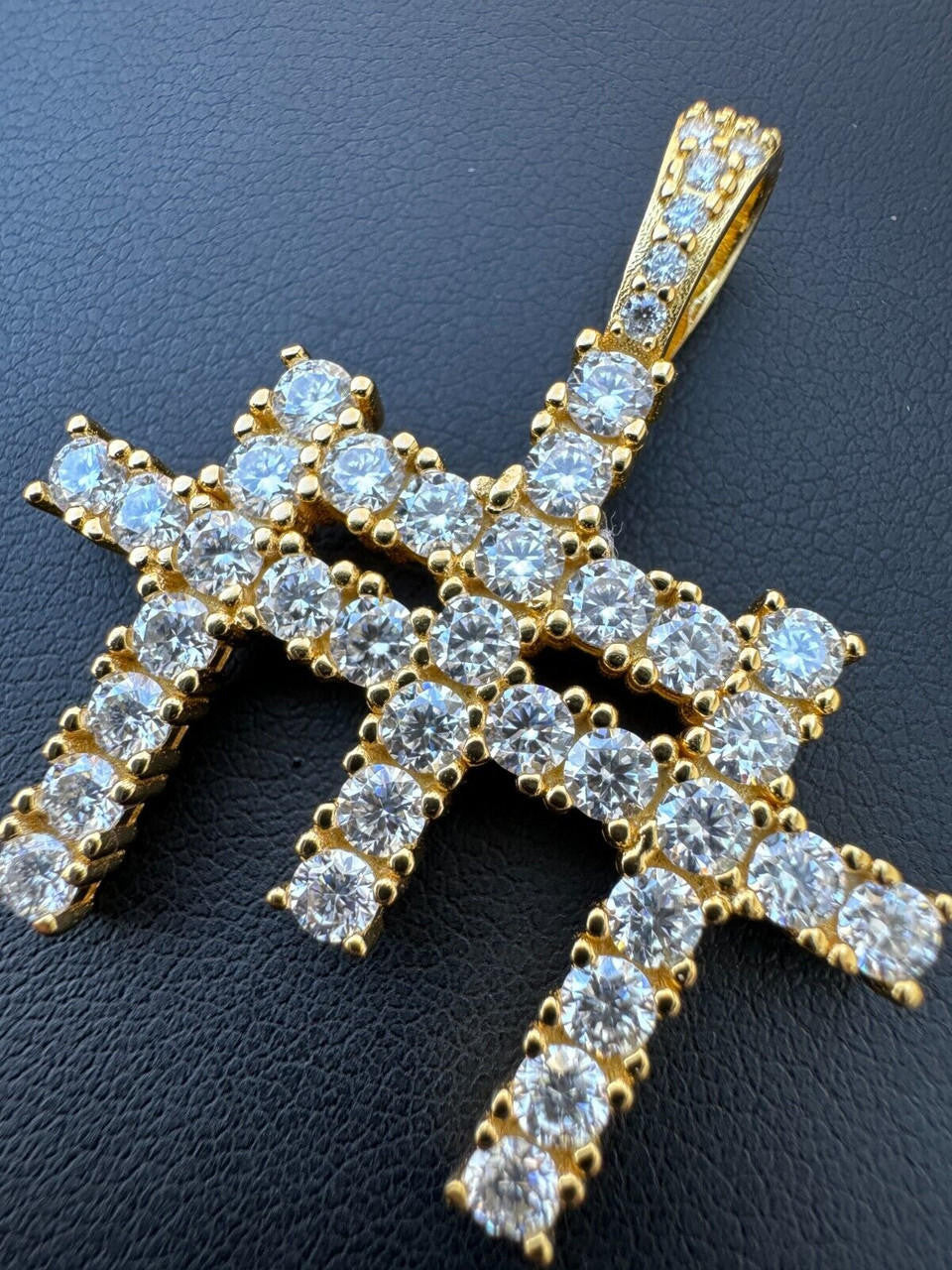 MOISSANITE Triple Cross Hip Hop Pendant - 14k Yellow Gold Vermeil Or 925 Silver - Small 1.5"