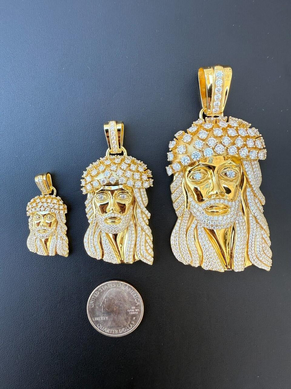 MOISSANITE Tito Biggie Smalls Kufi Jesus Piece Pendant - 14k Gold Vermeil 925 Silver - 3 Sizes 1"-2.5"
