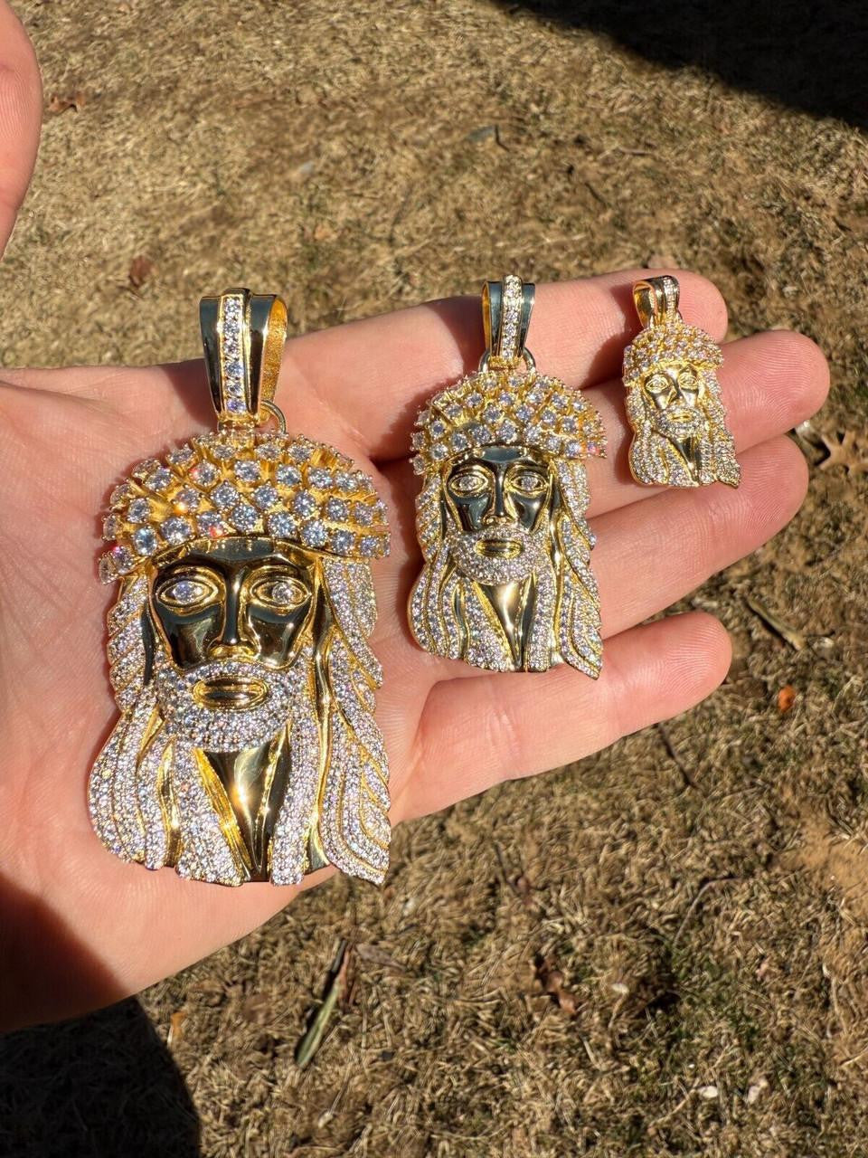 MOISSANITE Tito Biggie Smalls Kufi Jesus Piece Pendant - 14k Gold Vermeil 925 Silver - 3 Sizes 1"-2.5"