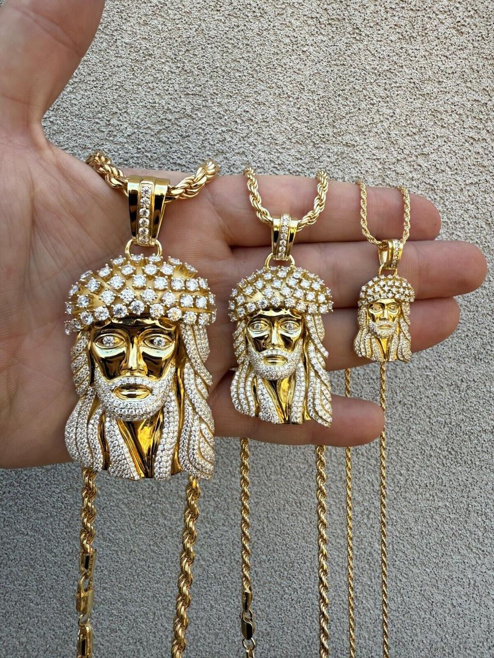 MOISSANITE Tito Biggie Smalls Kufi Jesus Piece Pendant - 14k Gold Vermeil 925 Silver - 3 Sizes 1"-2.5"