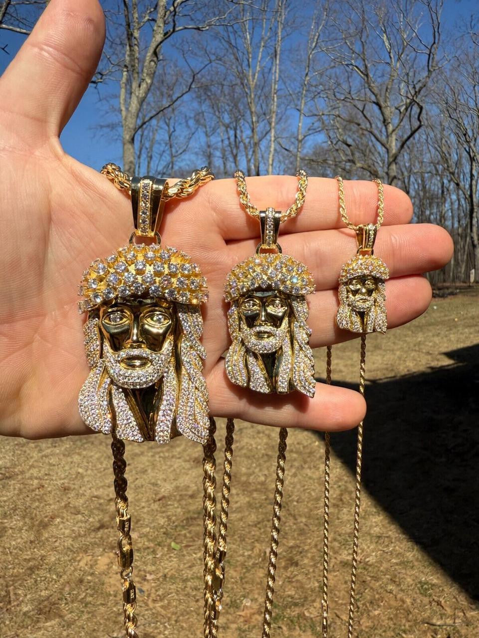 MOISSANITE Tito Biggie Smalls Kufi Jesus Piece Pendant - 14k Gold Vermeil 925 Silver - 3 Sizes 1"-2.5"