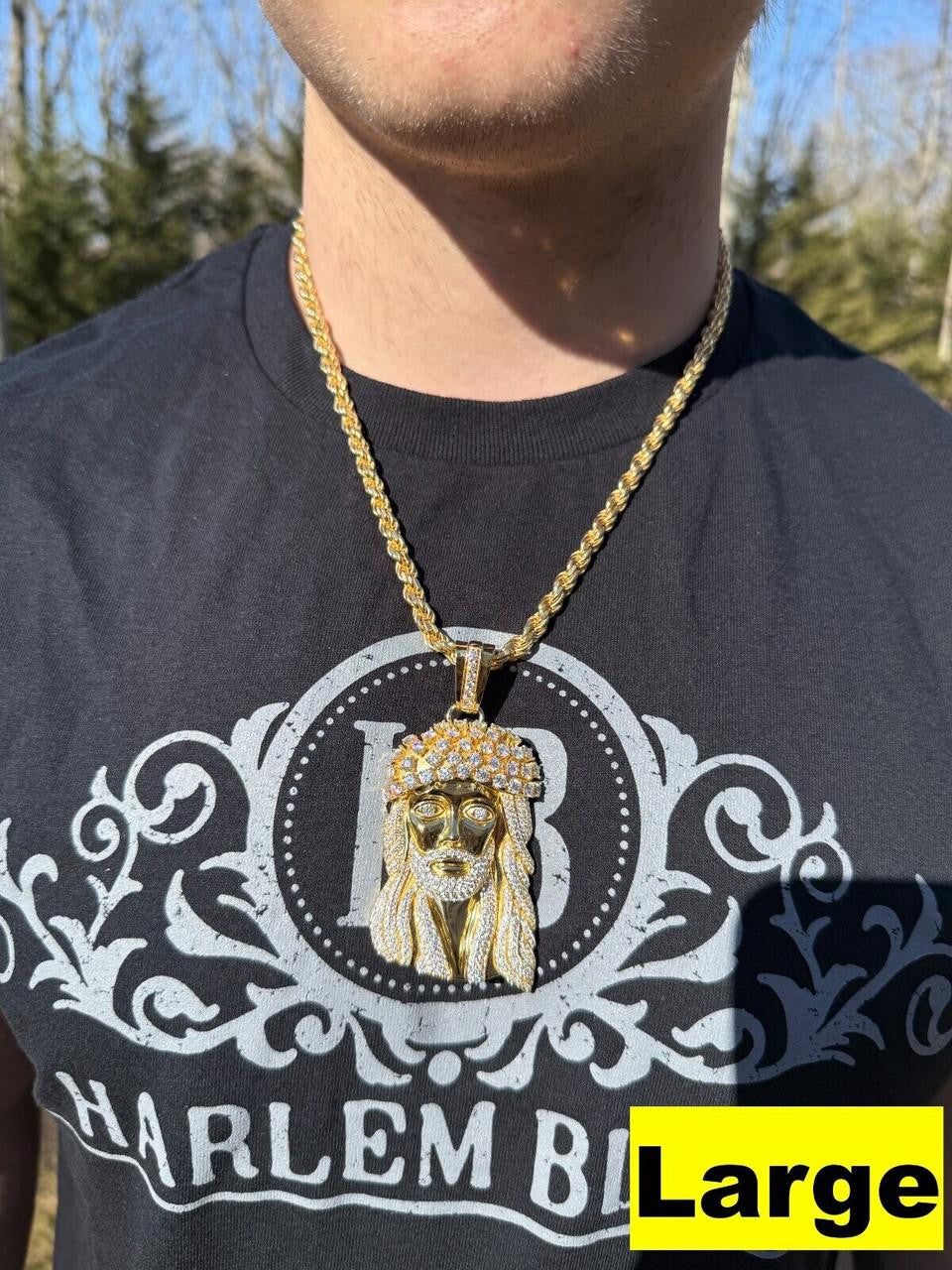 MOISSANITE Tito Biggie Smalls Kufi Jesus Piece Pendant - 14k Gold Vermeil 925 Silver - 3 Sizes 1"-2.5"