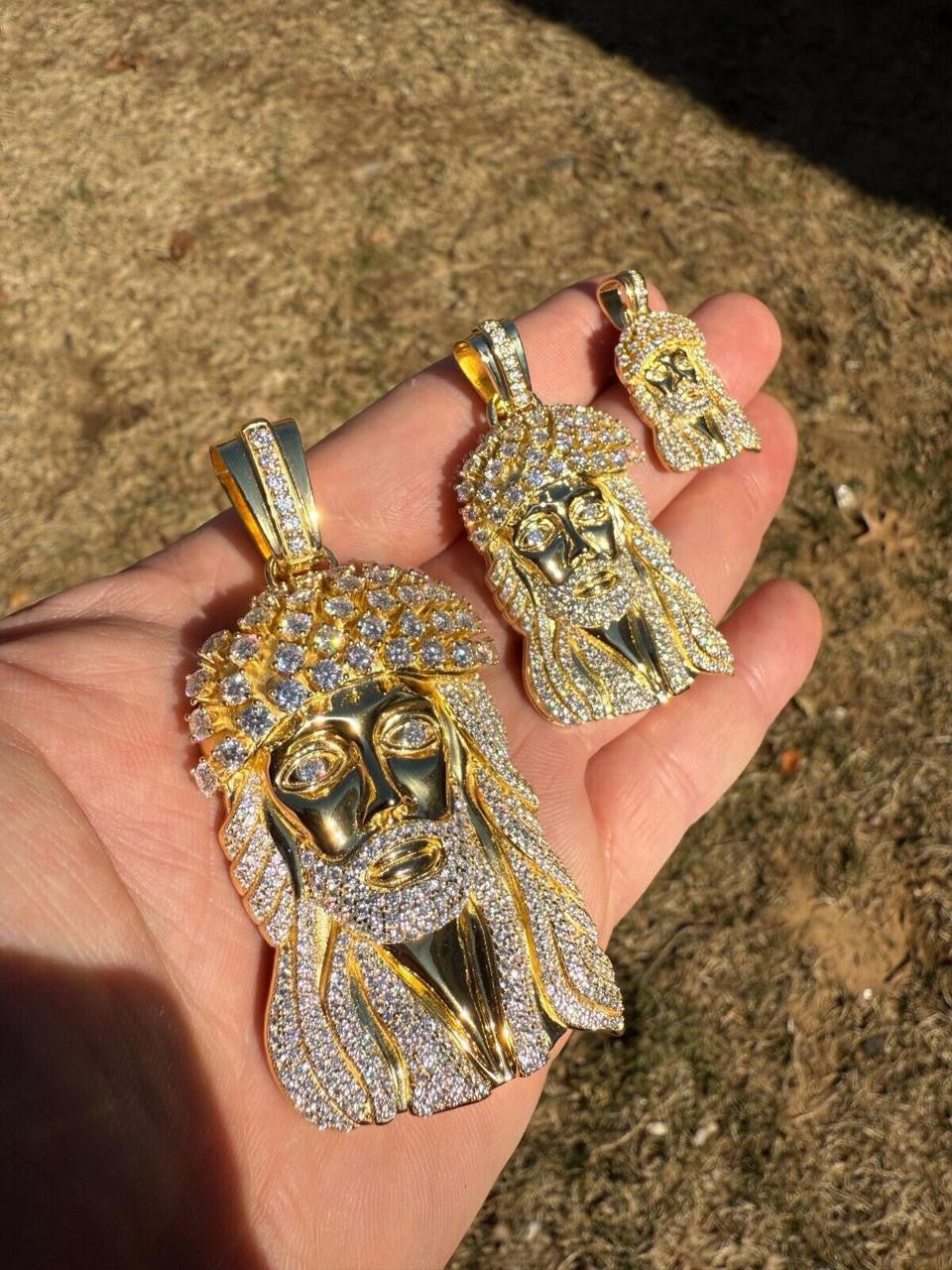 MOISSANITE Tito Biggie Smalls Kufi Jesus Piece Pendant - 14k Gold Vermeil 925 Silver - 3 Sizes 1"-2.5"
