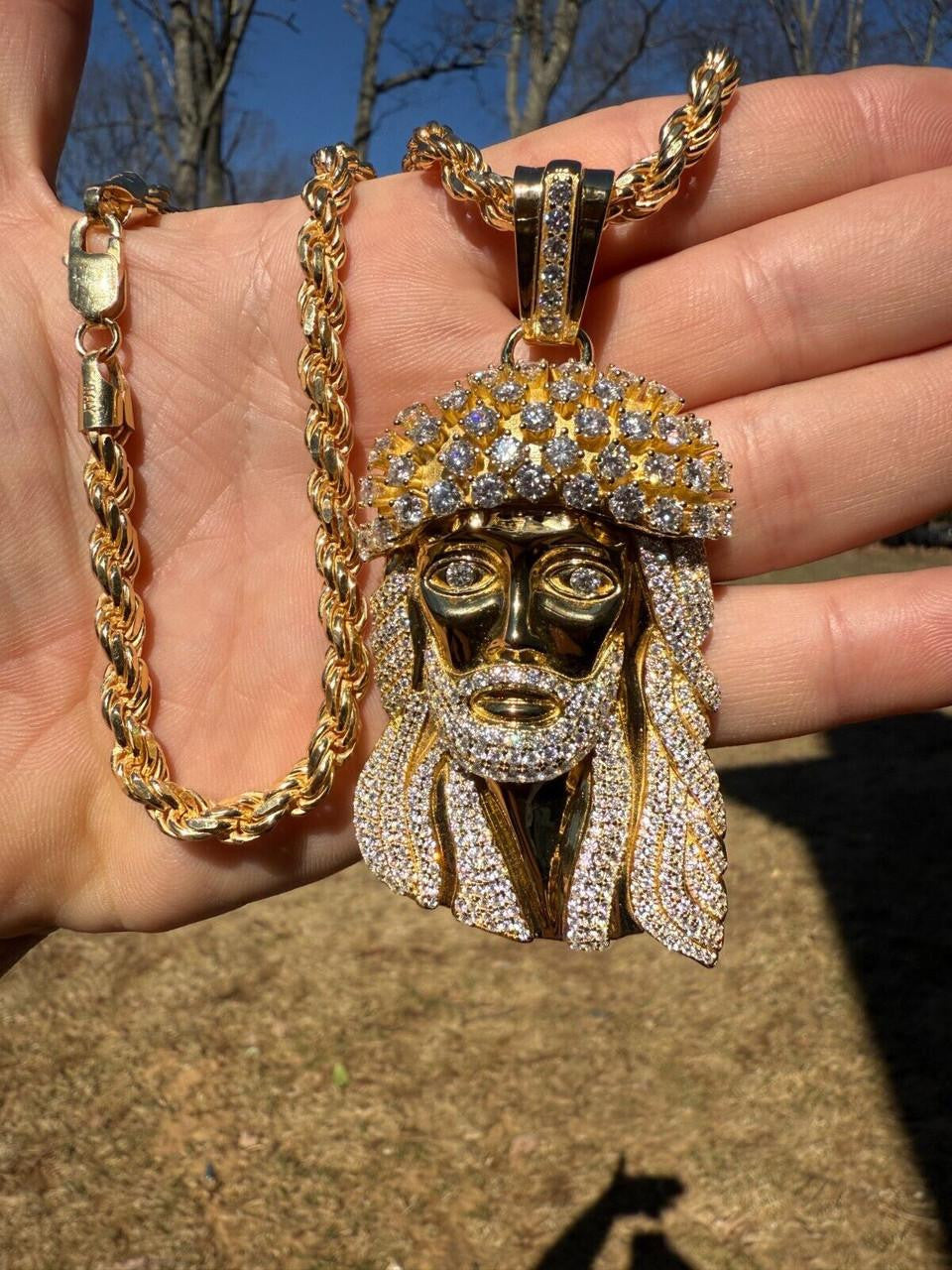MOISSANITE Tito Biggie Smalls Kufi Jesus Piece Pendant - 14k Gold Vermeil 925 Silver - 3 Sizes 1"-2.5"