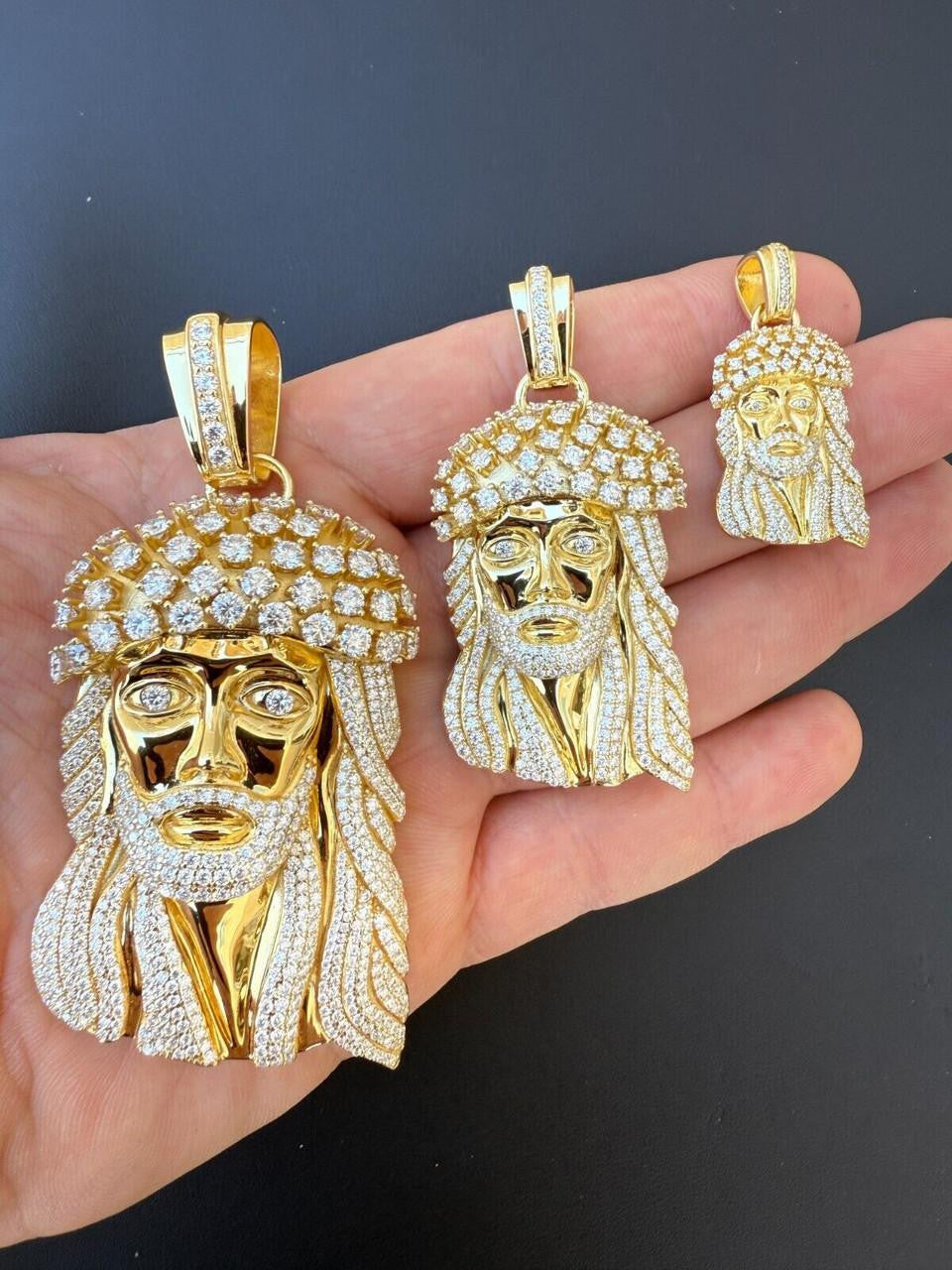 MOISSANITE Tito Biggie Smalls Kufi Jesus Piece Pendant - 14k Gold Vermeil 925 Silver - 3 Sizes 1"-2.5"