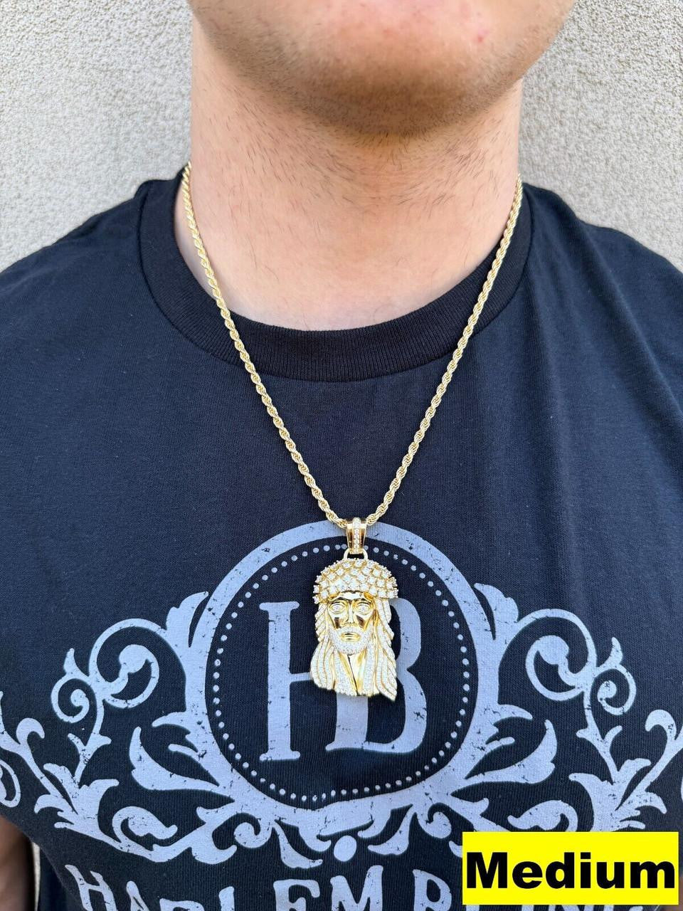 MOISSANITE Tito Biggie Smalls Kufi Jesus Piece Pendant - 14k Gold Vermeil 925 Silver - 3 Sizes 1"-2.5"