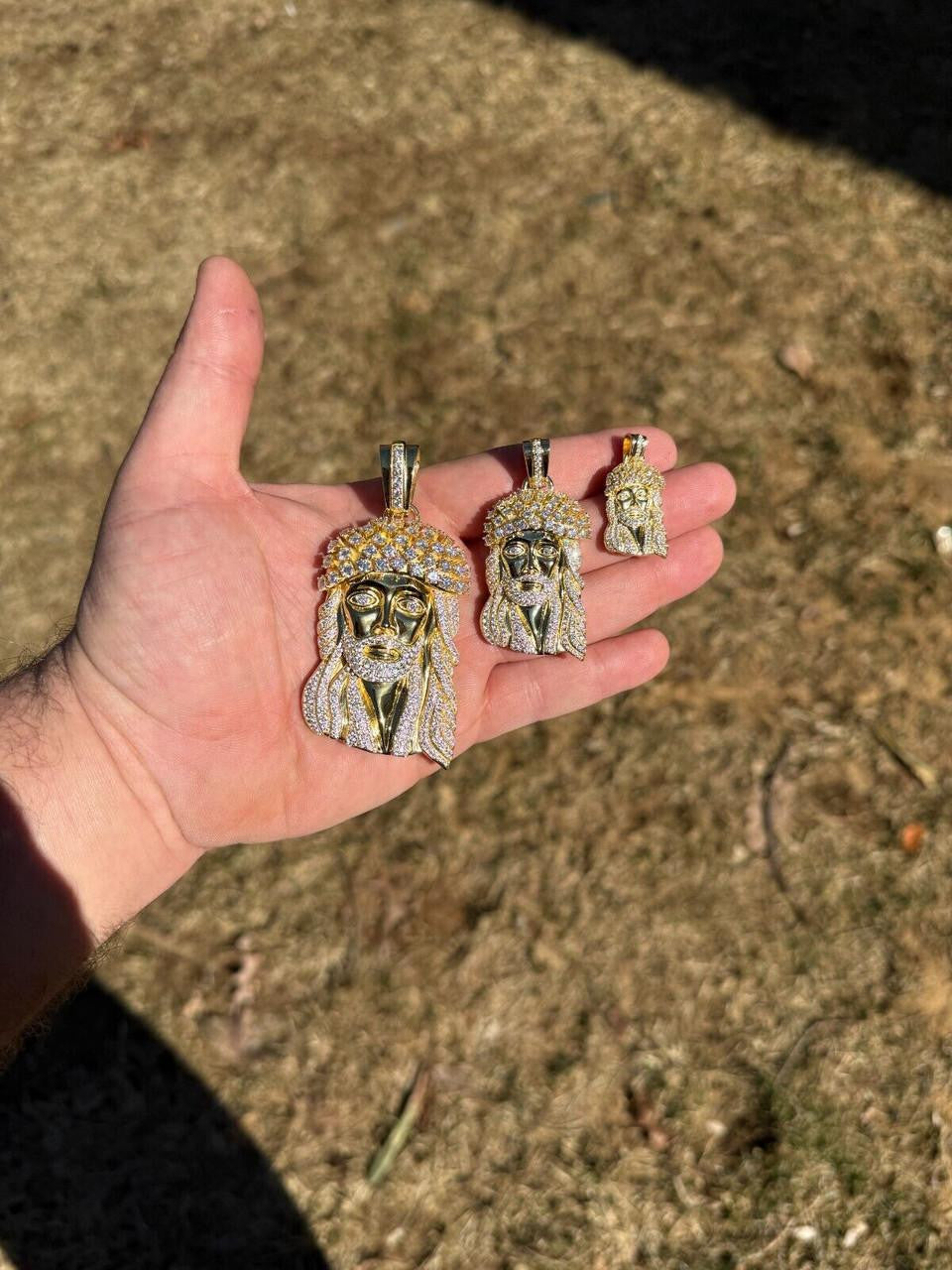MOISSANITE Tito Biggie Smalls Kufi Jesus Piece Pendant - 14k Gold Vermeil 925 Silver - 3 Sizes 1"-2.5"