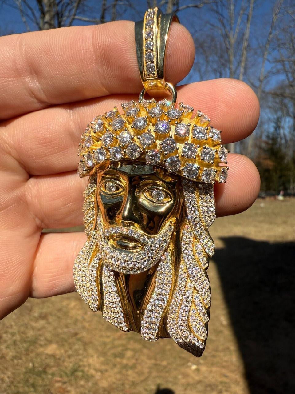 MOISSANITE Tito Biggie Smalls Kufi Jesus Piece Pendant - 14k Gold Vermeil 925 Silver - 3 Sizes 1"-2.5"