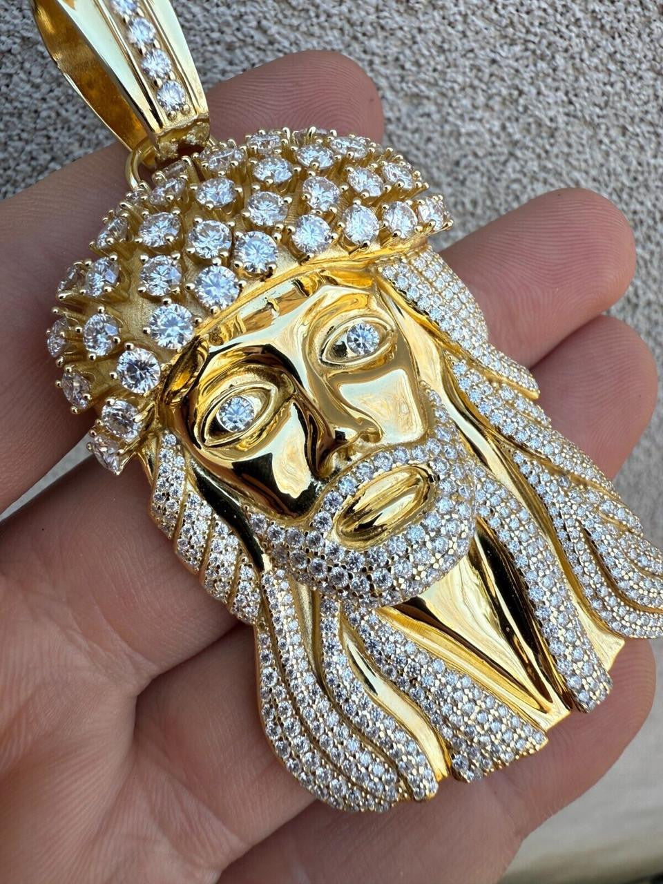 MOISSANITE Tito Biggie Smalls Kufi Jesus Piece Pendant - 14k Gold Vermeil 925 Silver - 3 Sizes 1"-2.5"